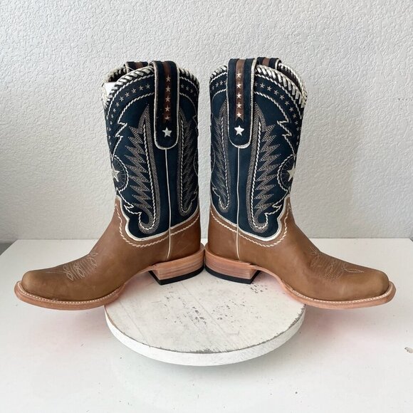 Lane RODEO HOUSTON Mens Cowboy Boots 10 Brown Leather Western Mid Calf Blunt Toe - Picture 8 of 14